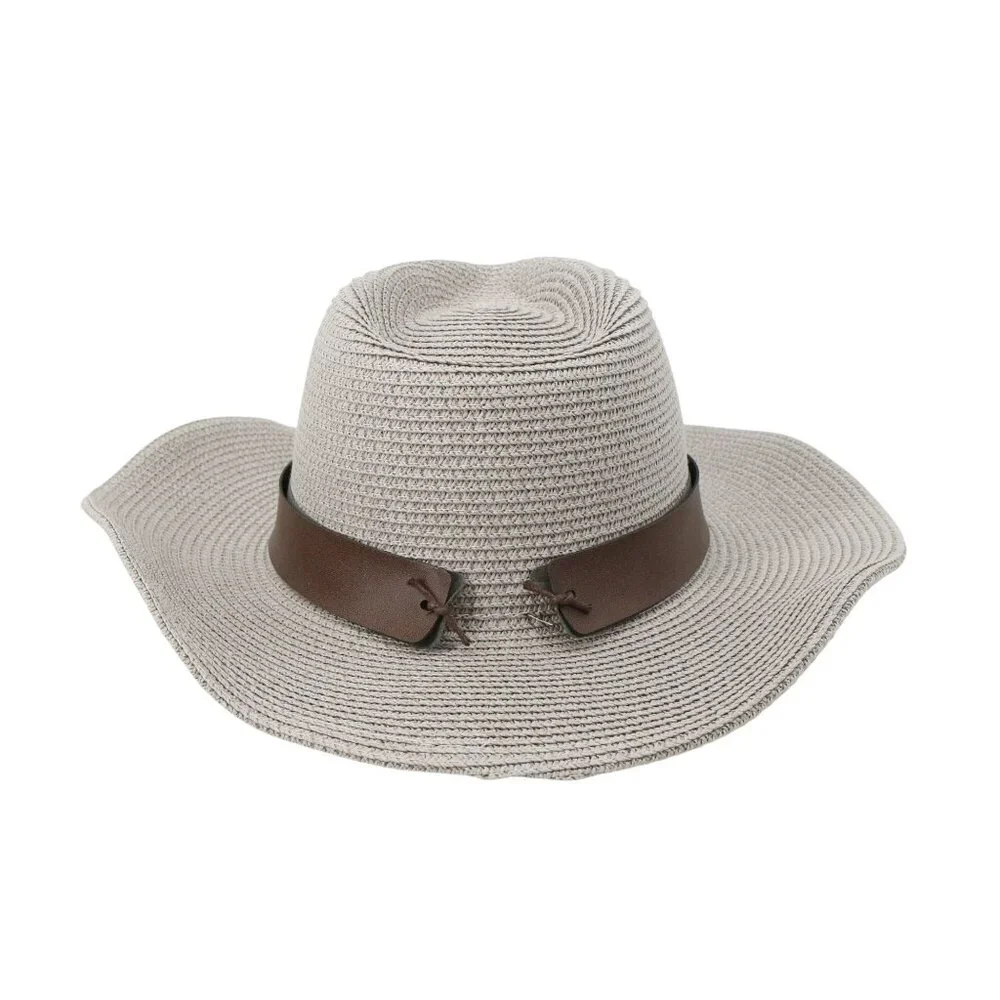 Lucky 7 USA Boho Western Light Gray Paper Straw Foldable Hat Cowboy